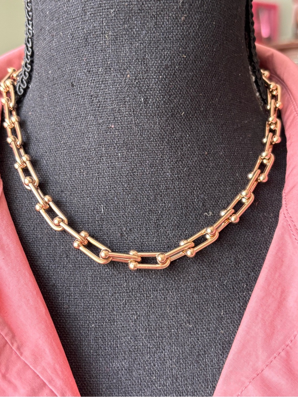 Rose Gold U-Link Bead Necklace - Women Jewelry